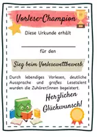 Vorschau - Anderer Materialtyp - Urkunde | Vorlesewettbewerb | Grundschule - Deckblatt