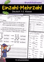 Vorschau - Arbeitsblätter - Einzahl Mehrzahl Nomen | 15 Arbeitsblätter | Deutsch Klasse 1 - Deckblatt