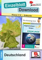 Vorschau - Unterrichtsreihen - Allgemeinwissen fördern ERDKUNDE: Deutschland | Sekundarstufe Klasse 5-10 | Nachbarstaaten, Bundesländer, Topographie, Spiel | Arbeitsblätter, Kopiervorlagen, Freiarbeit mit Lösungen - Deckblatt