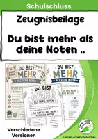 Vorschau - Anderer Materialtyp - Zeugnisbeilage „Du bist mehr als deine Noten“ – Neutrale Klassenversion | Wertschätzung, Anerkennung & Schuljahresabschluss - Deckblatt