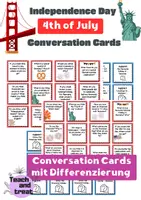 Vorschau - Interaktives Material - 4th of July – Conversation Cards mit Differenzierung 🇺🇸 - Deckblatt