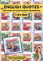 Vorschau - Bildkarten - Feriengruß Karten mit englischen Sprüchen | Klasse 5 bis 9 | Lustig mit Tiermotiven - Seite 1