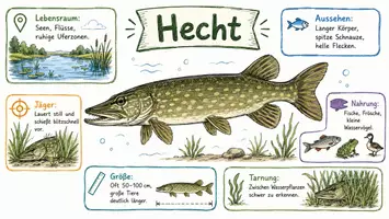 Vorschau - Arbeitsblätter - AB mit Fragen zum Thema "Hecht" + Lösungsblatt + Infografik - Seite 1