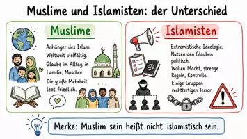 Vorschau - Arbeitsblätter - Arbeitsblatt "Der Unterschied zwischen Muslimen und Islamisten" + interaktive Lösung & MP3 + Mindmap + Infografik - Seite 1