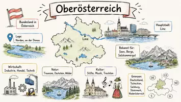 Vorschau - Arbeitsblätter - AB mit Fragen zum Thema "Oberösterreich" + Lösungsblatt + Mindmap + Infografik - Seite 1