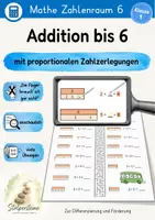 Vorschau - Arbeitsblätter - Addition bis 6, mit proportionalen Zahlzerlegungen rechnen - Deckblatt