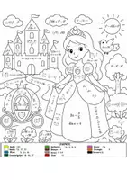 Vorschau - Mal- und Bastelvorlagen - Prinzessinnen-Schloss – Mathe-Ausmalbild | Brüche, Potenzen, Wurzeln, Gleichungen | Klasse 7 - Seite 1
