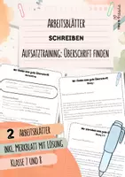Vorschau - Arbeitsblätter - Überschrift finden | 2 Arbeitsblätter | Inkl. Merkblatt mit Lösung | Aufsatz schreiben | Deutsch | Klasse 7 und 8 - Deckblatt