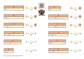 Vorschau - Arbeitsblätter - Addition bis 8, mit proportionalen Zahlzerlegungen rechnen - Seite 1