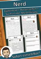 Vorschau - Unterrichtsreihen - Nerd Lückentext mit Wortspeicher Hörverstehen und Suchsel - Deckblatt