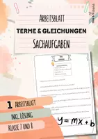 Vorschau - Arbeitsblätter - Sachaufgaben | Terme & Gleichungen | 1 Arbeitsblatt inkl. Lösung | Mathematik | Klasse 7 und 8 - Deckblatt