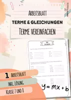 Vorschau - Arbeitsblätter - Terme vereinfachen | Terme & Gleichungen | 1 Arbeitsblatt inkl. Lösung | Mathematik | Klasse 7 und 8 - Deckblatt