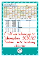 Vorschau - Lehrpläne/Lehrermaterial - Stoffverteilungsplan. Jahresplan für dasSchuljahr 2026/27 Baden- Württemberg zum Bearbeiten - Deckblatt