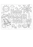 Vorschau - Mal- und Bastelvorlagen - Kooperatives Ausmalposter - Hallo Sommer 2026 - Seite 1