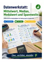 Vorschau - Arbeitsblätter - Mittelwert, Median, Modalwert und Spannweite – Daten & Statistik Arbeitsblätter Mathematik Klasse 7/8 - Deckblatt