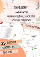 Vorschau - Arbeitsblätter - Grundrechenarten, Brüche, Rechtecke, Sachaufgaben & Sudoku | Übungsheft | schnelle SuS & Wiederholung | Mathematik | Klasse 6 und 7 | Heftchen - Deckblatt