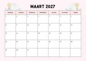 Voorbeeld - Maandkalender - Luchtballonnen (2026-2027) - Pagina 1