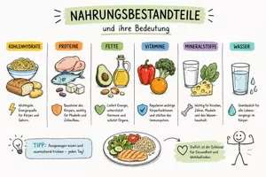 Vorschau - Arbeitsblätter - AB mit Fragen zum Thema "Nahrungsbestandteile und ihre Bedeutung" + Lösungsblatt + Infografik - Seite 1