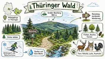 Vorschau - Arbeitsblätter - AB mit Fragen zum Thema "Thüringer Wald" + Lösungsblatt + Mindmap + Infografik - Seite 1