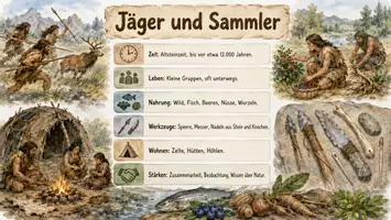 Vorschau - Arbeitsblätter - Arbeitsblätter "Jäger und Sammler" + Lösung & MP3 + Mindmap + Infografik - Seite 1