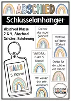 Vorschau - Mal- und Bastelvorlagen - Schlüsselanhänger Abschied | Erinnerung Grundschulzeit | Boho Regenbogen - Deckblatt