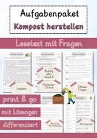 Vorschau - Arbeitsblätter - Kompost herstellen Lesetext einfach verständlich mit Aufgaben + Lösungen und Wortspeicher Leseverstehen - Deckblatt