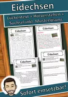 Vorschau - Unterrichtsreihen - Eidechsen Lückentext mit Wortspeicher Hörverstehen und Suchsel - Deckblatt