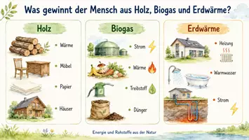 Vorschau - Arbeitsblätter - Arbeitsblätter "Was gewinnt der Mensch aus Holz oder Biogas und Erdwärme?" + Lösung & MP3 + Infografik - Seite 3