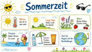 Vorschau - Arbeitsblätter - Arbeitsblätter zum Thema "Sommerzeit" + Lösung & MP3 + Mindmap + Infografik - Seite 1