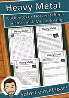 Vorschau - Unterrichtsreihen - Heavy Metal Lückentext mit Wortspeicher Hörverstehen und Suchsel - Deckblatt