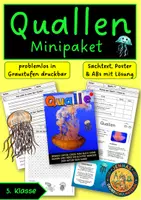 Vorschau - Arbeitsblätter - Quallen | Sachtext, Arbeitsblatt, Suchsel mit Lösung - Klasse 3 - Deckblatt