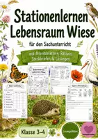 Vorschau - Arbeitsblätter - Lebensraum Wiese: Stationenlernen Sachunterricht - Deckblatt