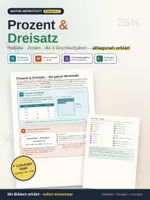 Vorschau - Arbeitsblätter - Prozentrechnung & Dreisatz: Prozentwert, Prozentsatz, Grundwert & Dreisatz – Merkblatt + Übungen mit Lösungen - Deckblatt