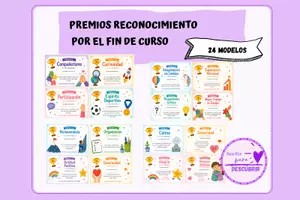 Vista previa - Tarjetas / Manipulativos - Diplomas de Fin de Curso para Primaria | 8 Premios Positivos para Todo el Alumnado - página 1