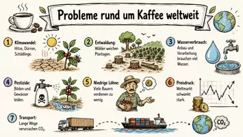 Vorschau - Arbeitsblätter - Arbeitsblätter zum Thema "Welche Probleme gibt es auf der Welt rund um den Kaffee?" + Lösung & MP3 + Infografik - Seite 1