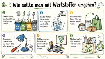 Vorschau - Arbeitsblätter - Arbeitsblätter zum Thema "Wie sollte man mit Wertstoffen umgehen?" + Lösung & MP3 + Mindmap + Infografik - Seite 1