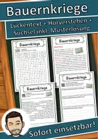 Vorschau - Unterrichtsreihen - Bauernkriege Lückentext mit Wortspeicher Hörverstehen und Suchsel - Deckblatt