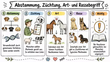 Vorschau - Arbeitsblätter - Arbeitsblatt "Abstammung, Züchtung, Art- und Rassebegriff" + interaktive Lösung & MP3 + Mindmap + Infografik - Seite 1