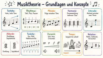 Vorschau - Arbeitsblätter - Arbeitsblatt "Musiktheorie - Grundlagen und Konzepte" + interaktive Lösung & MP3 + Mindmap + Infografik - Seite 1