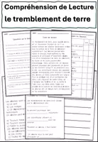 Aperçu - Feuilles d'exercices - Le tremblement de terreCompréhension de Lecture - Page de couverture