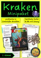 Vorschau - Arbeitsblätter - Kraken & Tintenfische | Sachtext, Arbeitsblätter mit Lösung - Klasse 2 - Deckblatt