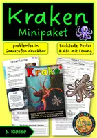 Vorschau - Arbeitsblätter - Kraken & Tintenfische | Sachtext, Arbeitsblatt, Stolperwortgeschichte mit Lösung - Klasse 3 - Deckblatt