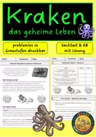 Vorschau - Arbeitsblätter - Tintenfisch | Krake | Sachtext, Arbeitsblatt mit Lösung - Klasse 3-5 - Deckblatt