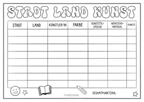 Vorschau - Spiele - Stadt, Land, Kunst: Spiel für den Kunstunterricht: Schuljahresende & Vertretungstunden - Seite 1