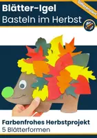 Vorschau - Mal- und Bastelvorlagen - 🦔 Igel mit Herbstblättern basteln | Bastelvorlage für den Herbst - Deckblatt