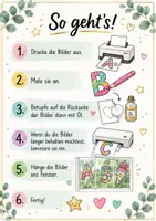 Vorschau - Mal- und Bastelvorlagen - Fensterbilder zur Einschulung – Ausmalbilder mit Öl-Effekt - Seite 1