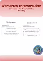 Vorschau - Arbeitsblätter - Wortarten unterstreichen Arbeitsblätter Klasse 3 + 4 differenziert - Deckblatt