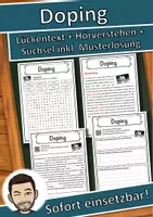 Vorschau - Unterrichtsreihen - Doping Lückentext mit Wortspeicher Hörverstehen und Suchsel - Deckblatt
