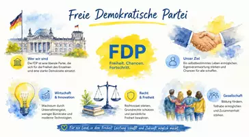Vorschau - Arbeitsblätter - AB mit Fragen zum Thema "Freie Demokratische Partei (FDP)" + Lösungsblatt + Infografik - Seite 1