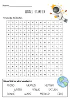 Vorschau - Arbeitsblätter - Suchsel - Planeten (inkl. Lösungen) - Deckblatt